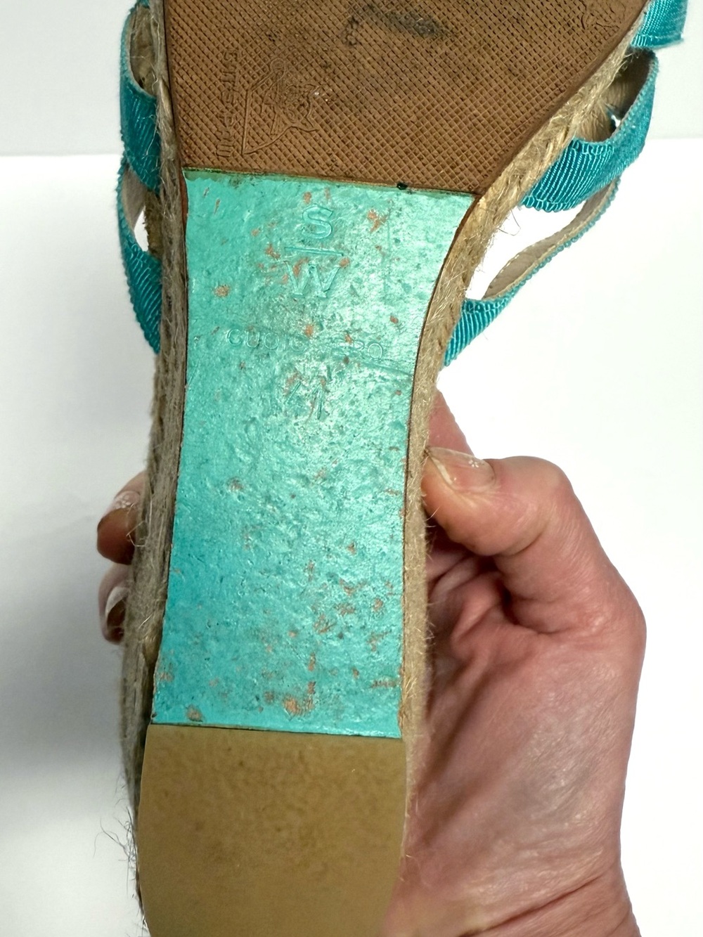 Stubbs & Wootton Turquoise Grosgrain Espadrille Wedge Sandals Preppy Resort - Picture 6 of 6
